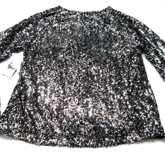NWT Equipment Abeline in Chrome Sequin Boxy Bell Sleeve Top XS $348 - Picture 7 of 8